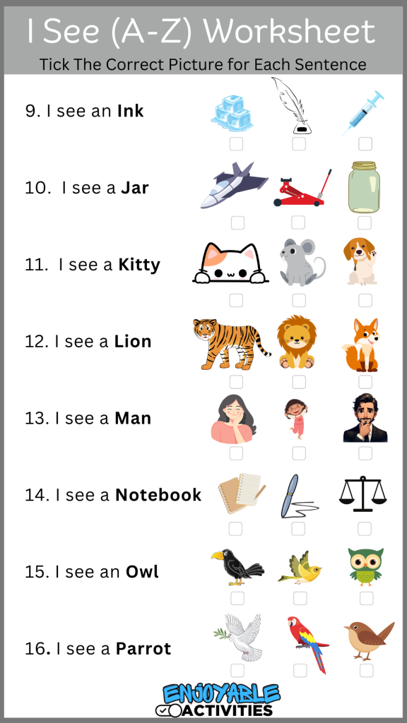 I See Sentences (A-Z) Worksheet 2