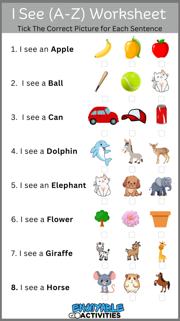 I See Sentences (A-Z) Worksheet